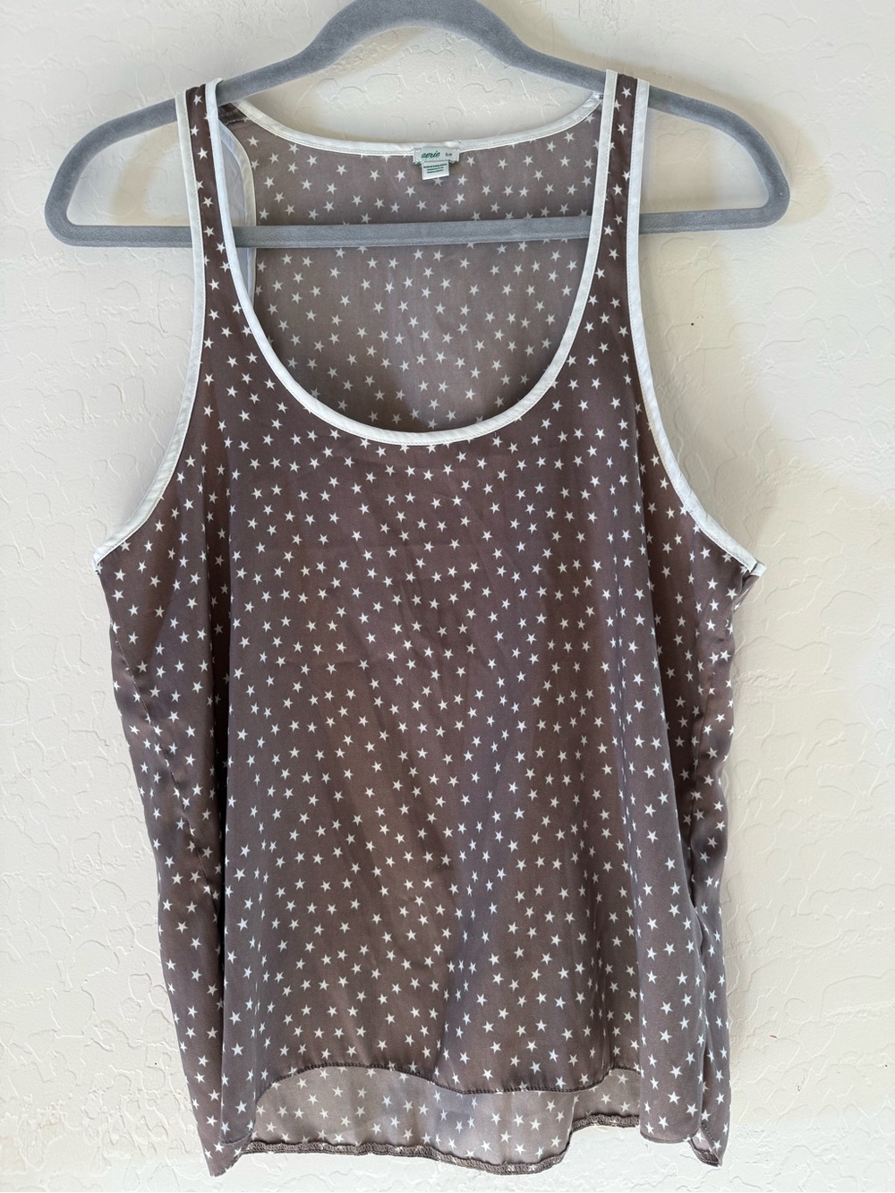 Aerie, small, brown silky tank top with star pattern